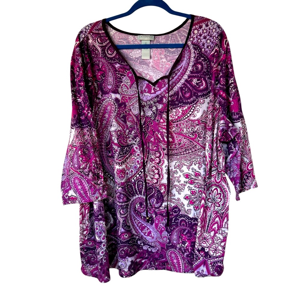 Catherine's Women's Coffee Bean Paisley Breezeway Georgette Blouse Plus Size 4X